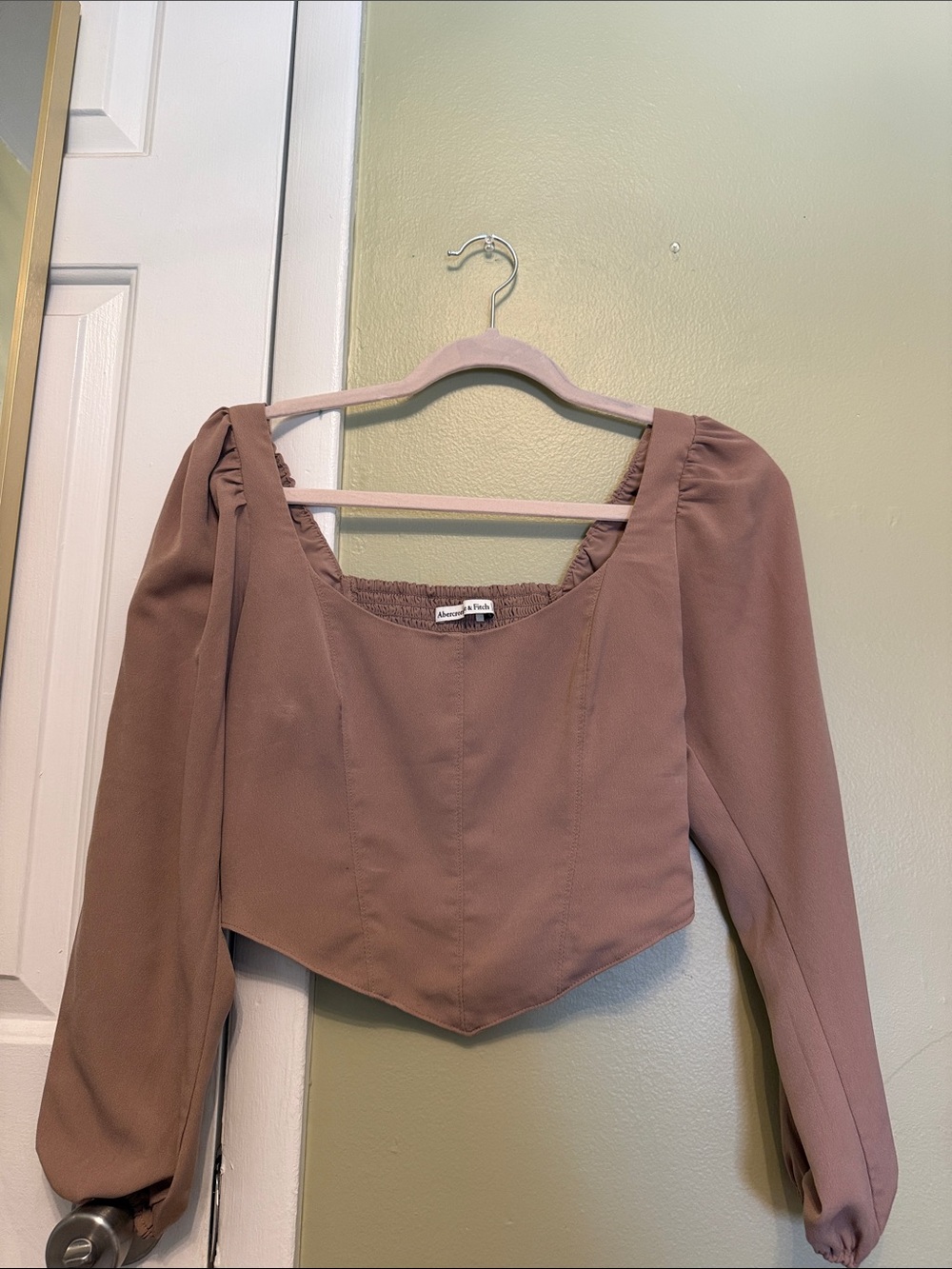 Abercrombie & Fitch Mauve-Pink Square Neck Puff Sleeve Crop Top